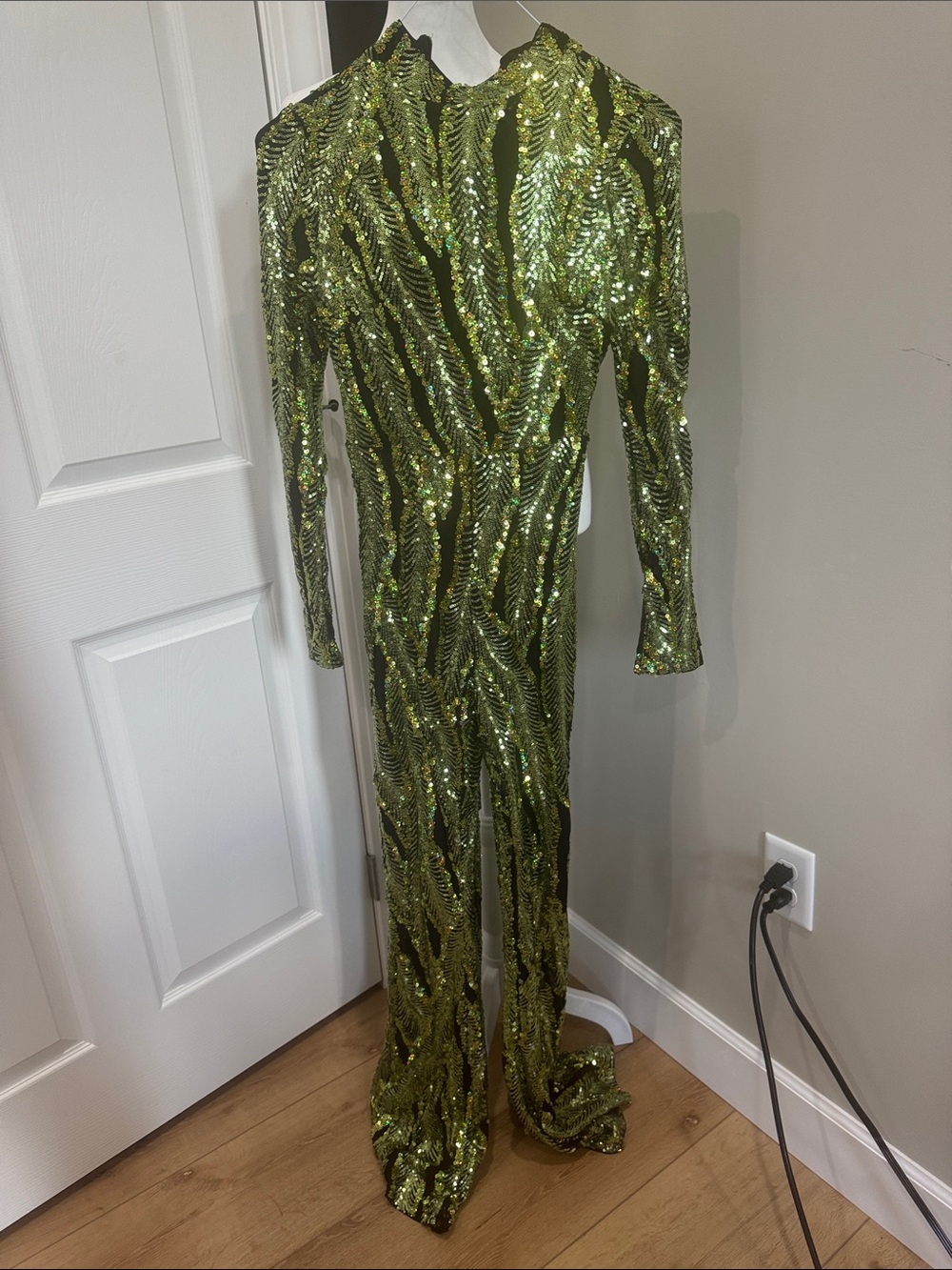 Green Sequin Long Sleeve Jumpsuit